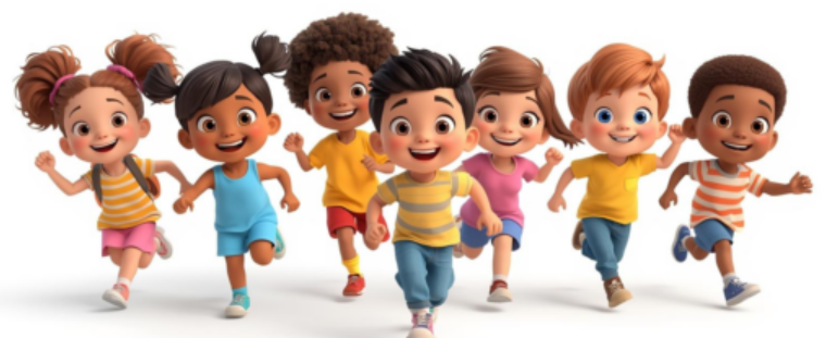 Des enfants qui courent en souriant